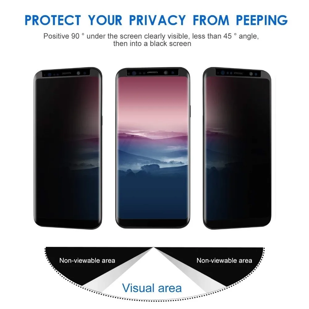 3D Full Coverage Privacy Anti Glar Glass For SAMSUNG Galaxy note8 note9 S8 S9 PLUS S8 PLUS Anti-Spy Protection Screen Protector