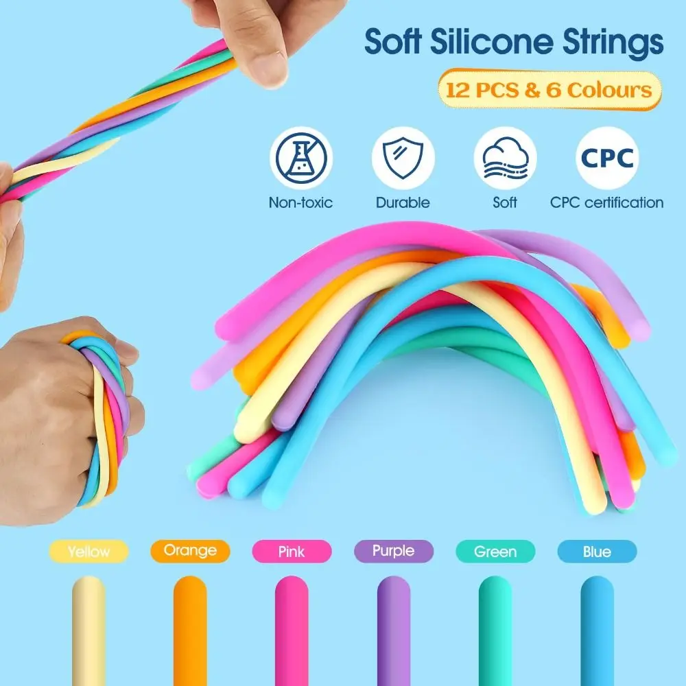 Silicone Sensory Activity Board Double-Sided Stress Relief Fidget Toy 12 Strings Calming Rainbow Sensory Toys ADHD and Autism