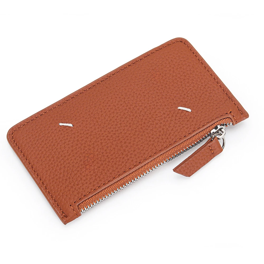 Genuine Leather Zipper Wallet Case For Credit Card ID Card Holder Quadrangular Stitching Storage Money Clip Zero Money Bag Purse