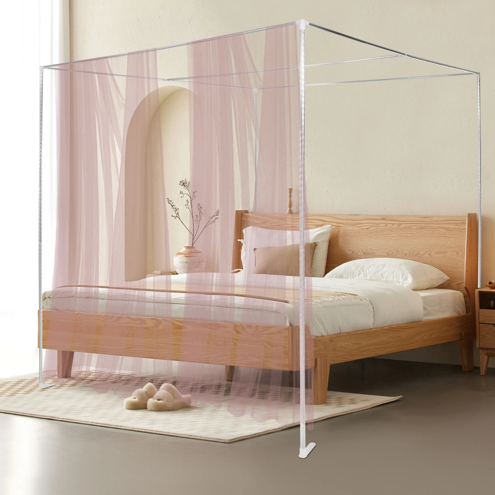

1.5m/2m Stainless Steel Mosquito Net Stand Adjustable Canopy Frame with L-Shaped Legs for Twin/Queen Beds