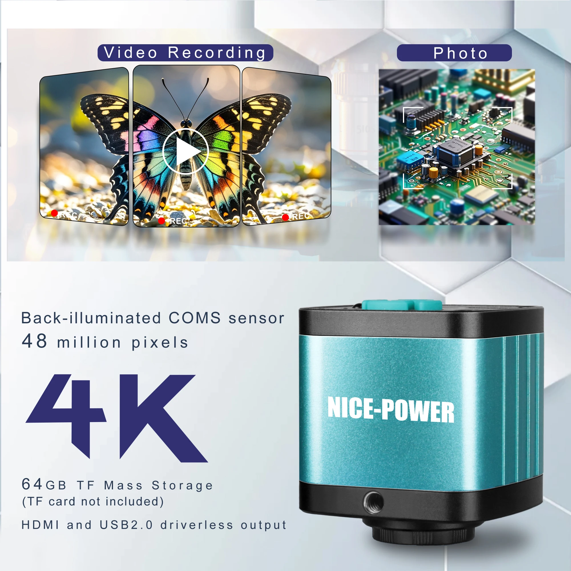 NICE-POWER مجهر رقمي 48MP 1080P مجهر فيديو صناعي 150X عدسة تكبير مصباح مصمم على شكل حلقة لحام إصلاح الإلكترونية