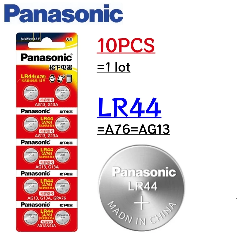 10 Piece Panasonic LR44 LR41 LR1130 LR43 AG13 AG10 189 L1154 A76 357A 186 AG12 LR44 for Toy Lamp AG13 Batteria For Watch Clock