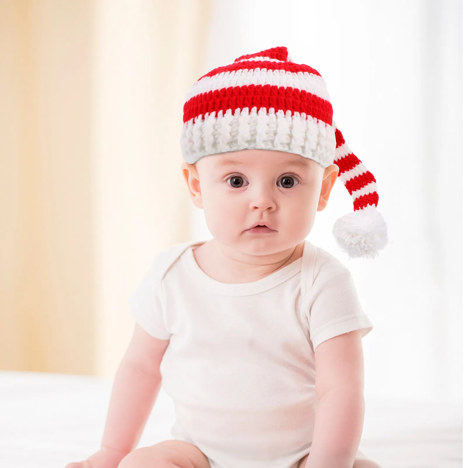 1Pcs Baby Christmas Long Tail Hat Premium Soft Breathable Fabric for Sensitive Skin Infant Photo Prop Xmas Festival Hat