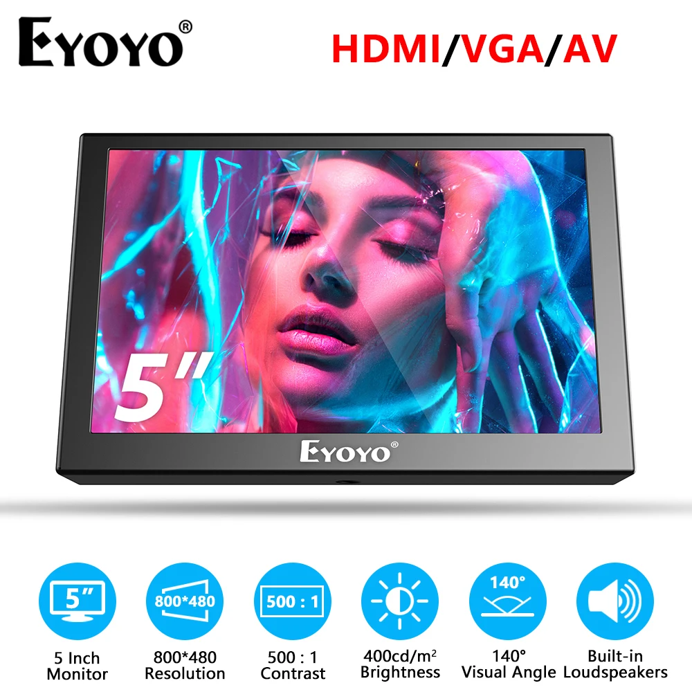 Eyoyo 5 Inch HDMI Monitor Small Portable Display 800x480 Resolution Car Rear View TFT LED Screen With HD/VGA/AV/USB Video Input