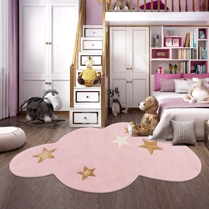 

Modern Simple Bedroom Bedside Plush Carpet Irregular Home Cloakroom Thicken Rug Pink Clouds Living Room Decoration Soft Rugs