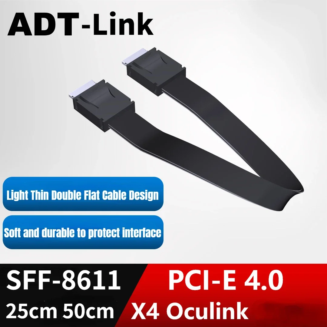 

ADT PCI-E 4.0 X4 SFF-8611 Male FFC Oculink Extension Cable External GPU Dock Graphics Card SSD PC Server OCuLink SFF8611 Adapter