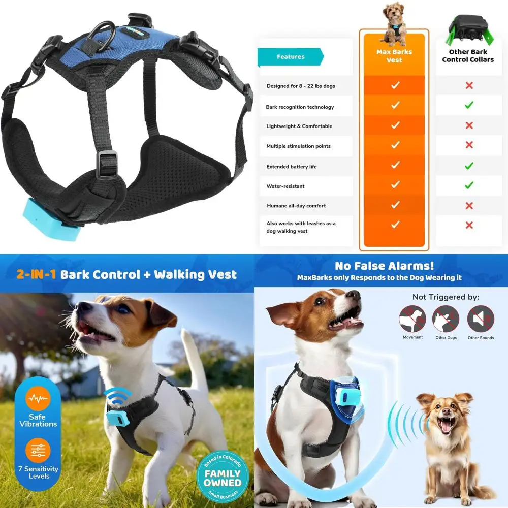 

Регулируемый жилет для контроля лая для маленьких собак с 5 уровнями чувствительности и перезаряжаемым устройством против лая