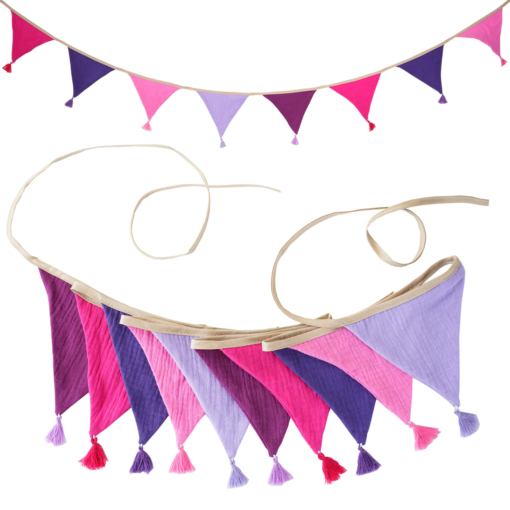 2,6 m/8,5 ft Kindergarten Süßigkeiten Stoff Wimpelkette 10 Dreieck Wimpel Flaggen mit Quasten Party Dekor Banner Baby Dusche Karneval Girlande – Detail 5
