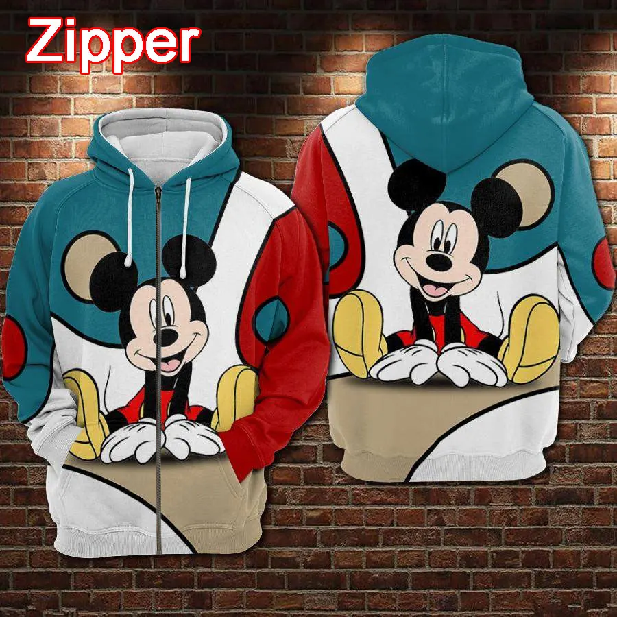 2024 New Mickey Mouse Men Zipper Hoodie Cartoon Anime 3D Print Women Sweatshirt Spring Autumn Children Jackets Coat