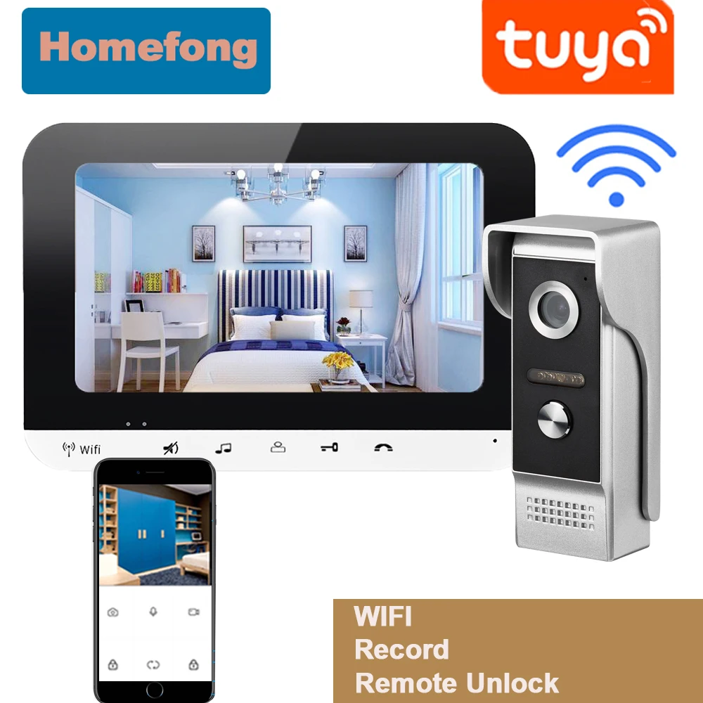 Homefong 7 Inch Wifi Wireless Video Intercom for Home Smart Tuya Outdoor Doorbell With Camera Motion Detection Record Unlock