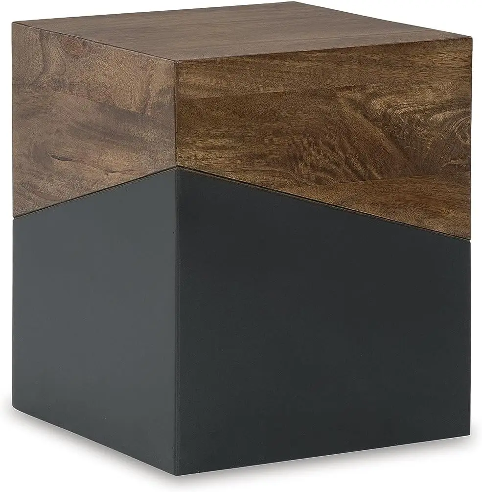 

Eclectic Brown & Gunmetal Accent End Table, Solid Wood Construction, No Assembly Required