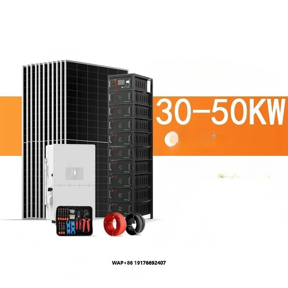 50kWh 50kW Commercial Hybrid Solar System  Lithium Ion 51.2V 100Ah HV Stackable Battery 380V for Small Shop Office Backup
