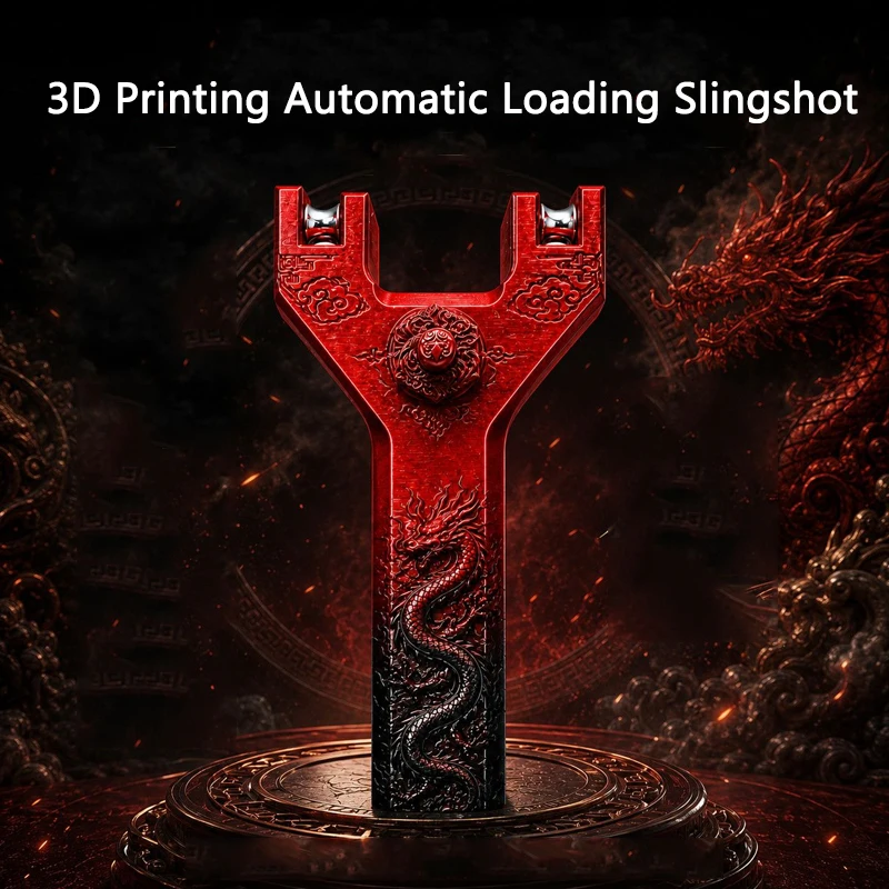 3D Printed Outdoor Portable EDC Red Dragon Creative Automatic Loading Rapid Fire Slingshot Hiking Camping Tool