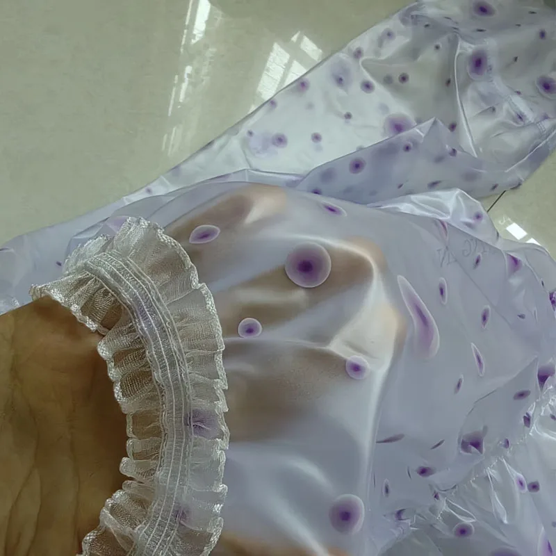 Прозрачное сексуальное платье из ПВХ с большим горошком и длинными рукавами, кружевное платье с круглым вырезом, мягкая бесшумная ABDL, водонепроницаемая свободная пластиковая длинная юбка