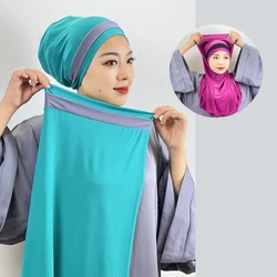 Amira Hijab Women Islamic Head Scarves 2 In 1 Hijab Scarf 2 Piece Muslim Hijabs Islamic Scarves Striped Shawl Jersey Turbans