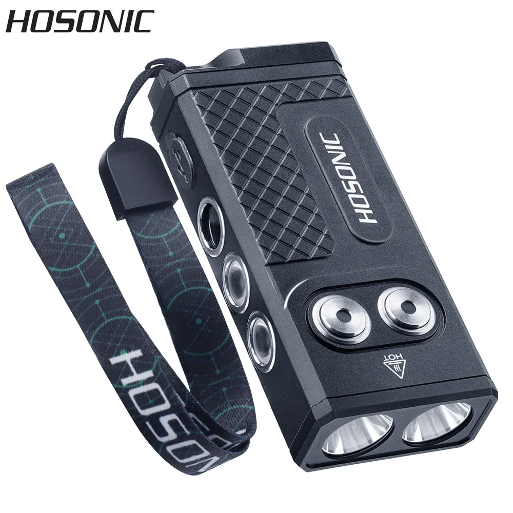 HOSONIC D16 Funzione di memoria Torcia LED UV Doppia SST40 Tipo-c Torcia ricaricabile da 2060 lumen Lanterna da campeggio con clip magnetica