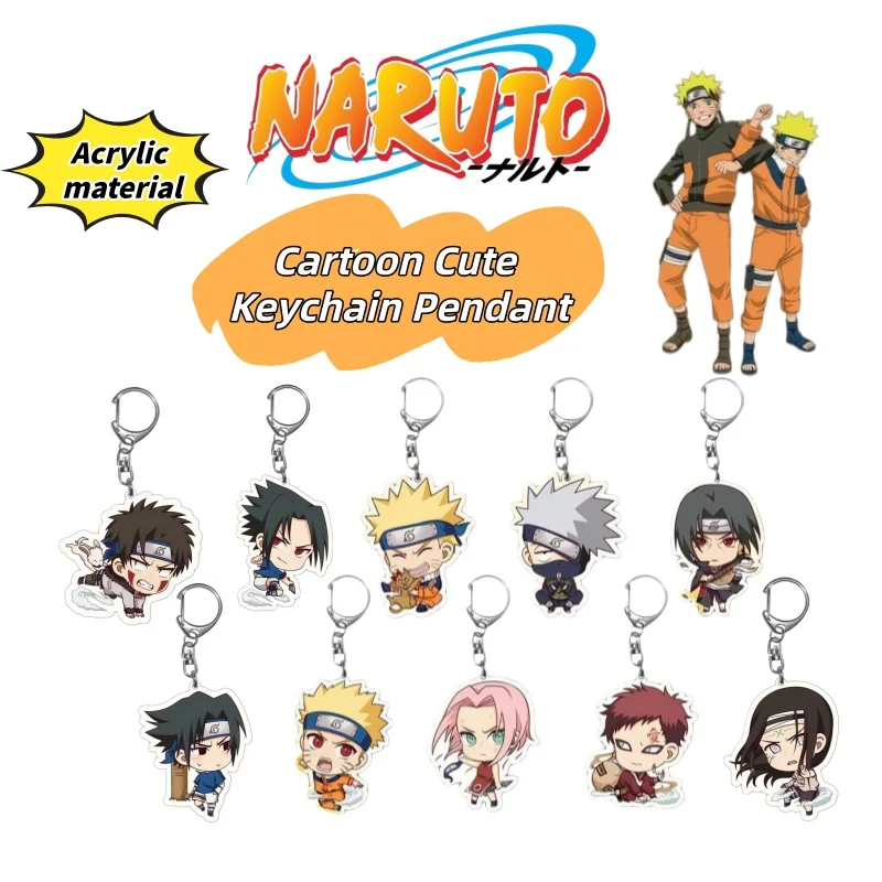 Naruto anime characters, two-dimensional Kakashi, Naruto, Sasuke acrylic keychain pendant, cartoon cute backpack accessory