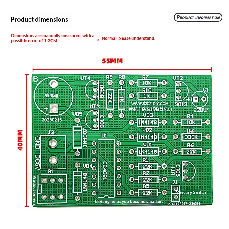 Motorcycle Vibration Anti-Theft Alarm DIY Kit, Electronic Welding Training Practice Components