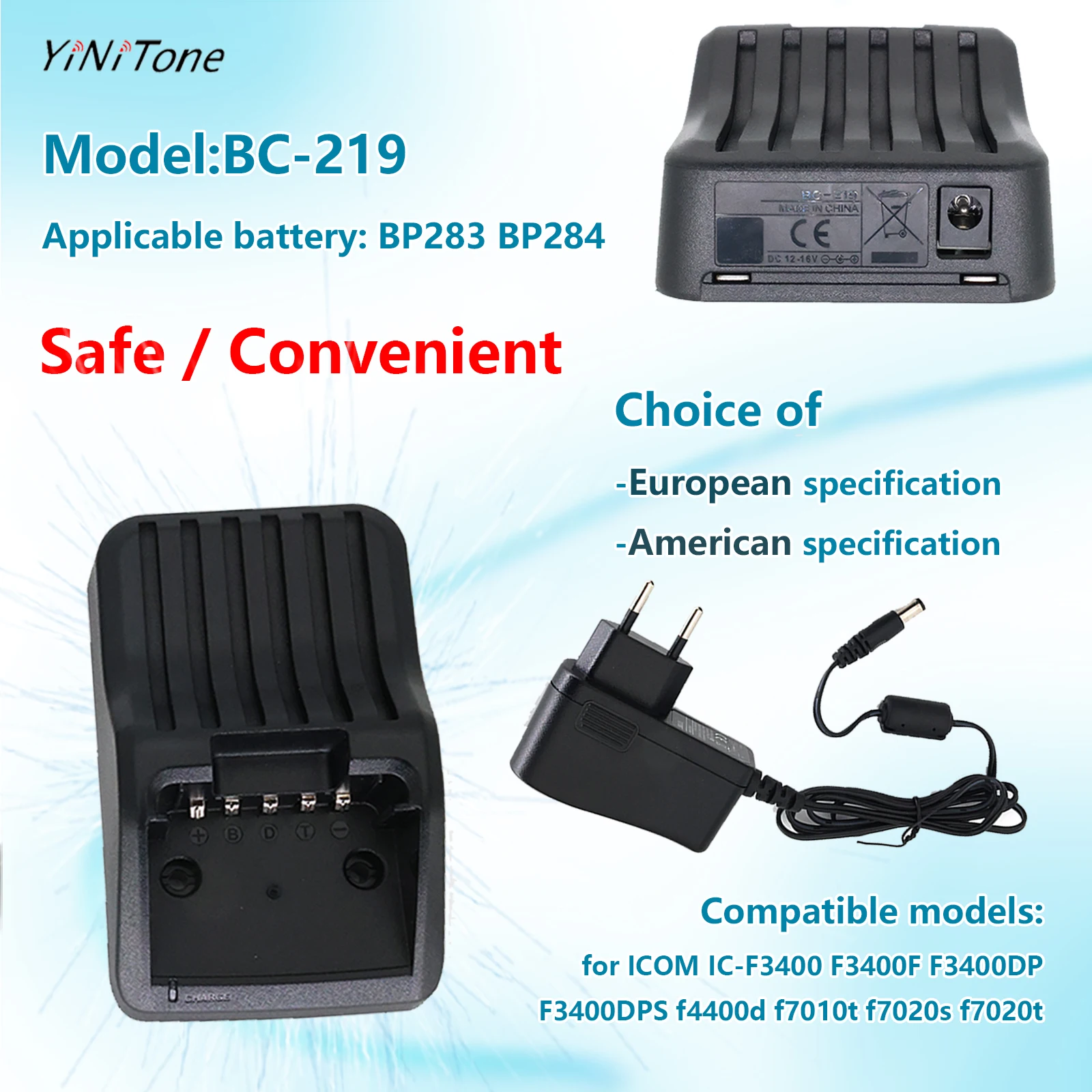 safety BC-219 Desktop Charger For ICOM F3400 F4400D F7010 F7020 Radio BP283 BP284 battery fast heat dissipation Power Adapter