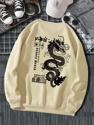 Men's autumn and winter loose Tokyo dragon print crewneck hoodie