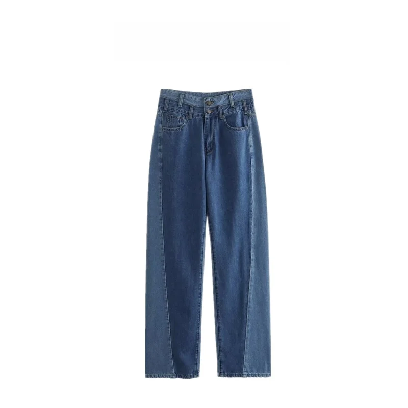 

Прямые джинсы с высокой талией, женские летние джинсы нового дизайна, утягивающие универсальные цветные джинсы Blo, темно-синие длинные брюки