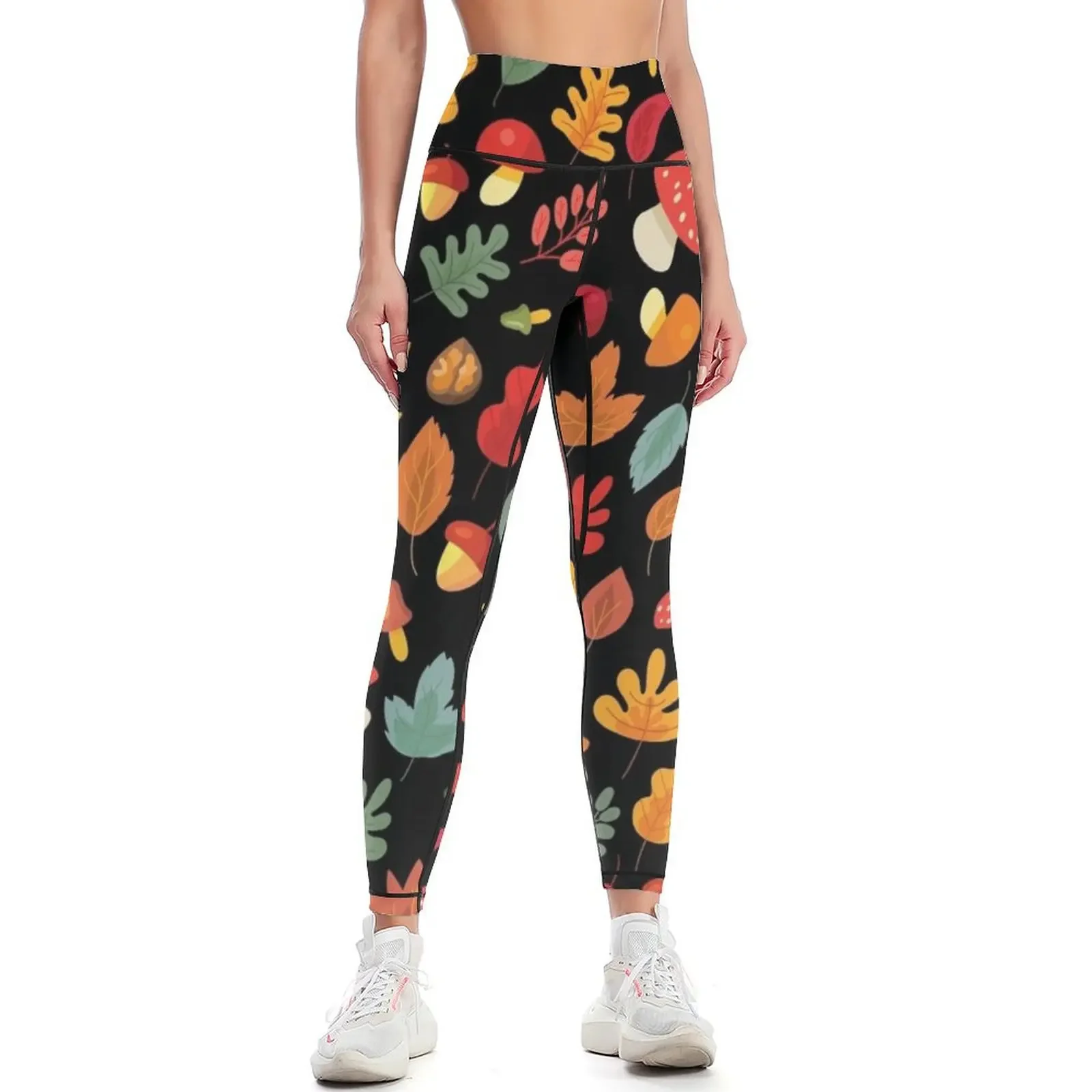 Autumn leaves mushroom seamless - Fall Autumn Lover Leggings active wear Fitness clothing legings for fitness Womens Leggings