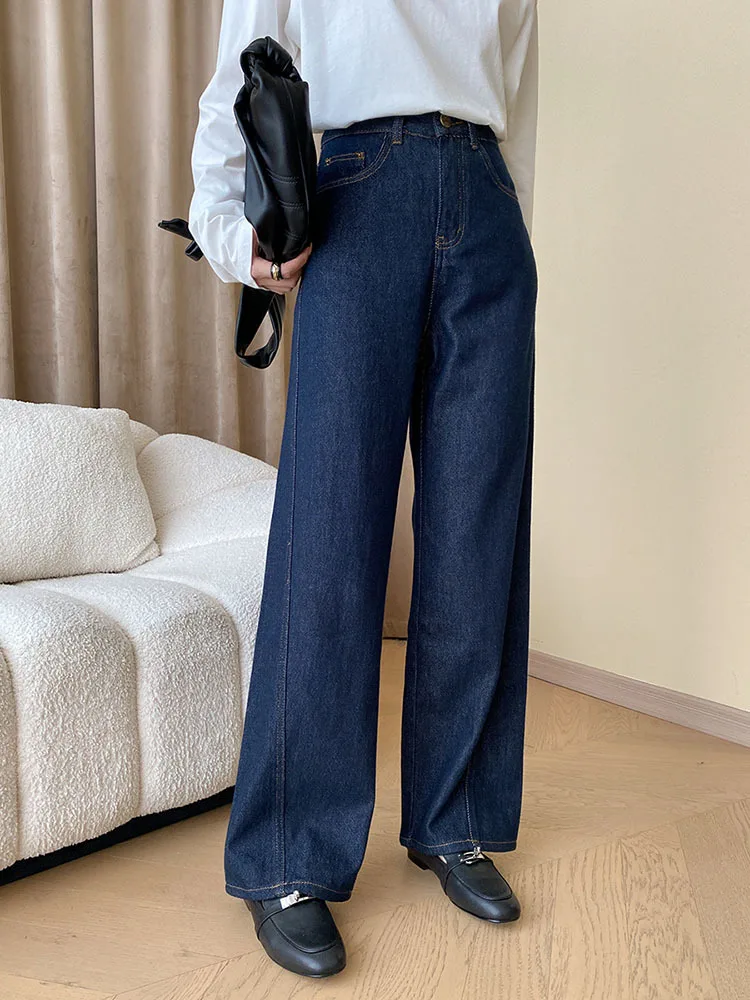 [LANMREM] Vintage Washed Jeans For Women High Waist Straight Wide Leg Denim Pants Fashion Clothing Female 2024 Spring New 26D604