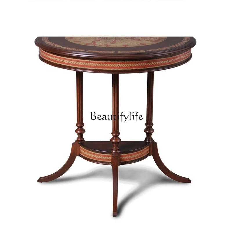 

Semicircular table American retro small entrance Semicircular painted entrance table Backrest table