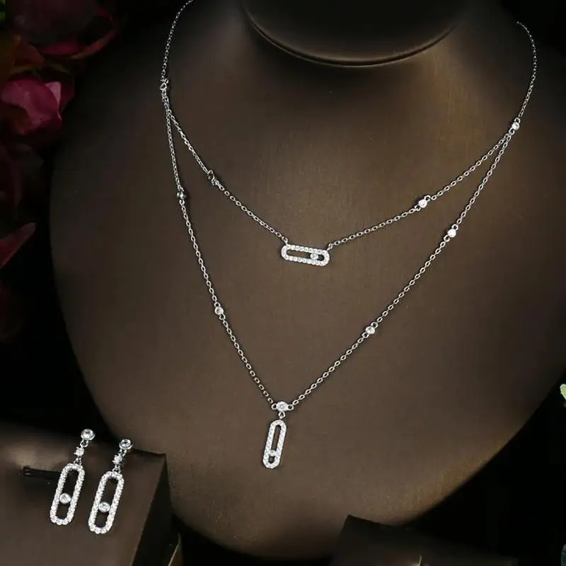 RAKOL Pave zircone set di gioielli con ciondolo ovale per donna orecchini con collana a doppio strato gioielli alla moda impilabili personalizzati