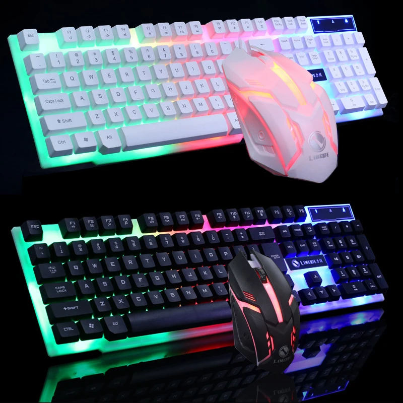 Wired Mouse Keyboard Set Rainbow Backlit USB Keyboard Gaming Computer Gamer Holder Key board Suspended Concave Keycap For MAC PC