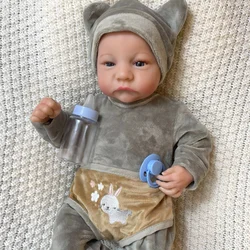 17 Inch Soft Or Full Body Silicone Vinyl Reborn Levi Awake Open Blue Eyes Boy Or Girl Newborn Doll 3D Skin Tone Christmas Gift