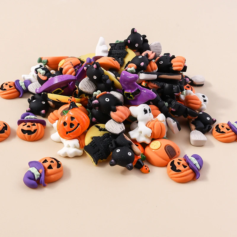 10 Stücke Gemischte Neue Nette Halloween Katze Schloss Geist Kürbis Flatback Harz Cabochons Charms DIY Schmuck Dekoration Zubehör