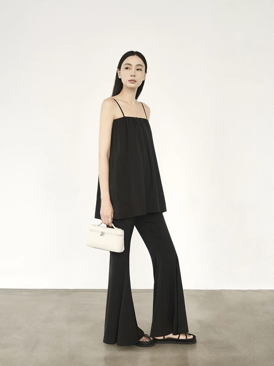 

ZhouMiao Women's Glowing Anti-Light Tube Top ter Ne Slimming Bell Bot Set Faionable Polyester Summer Outfit