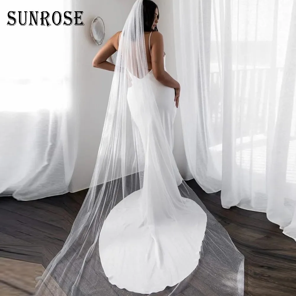 

SUNROSE Sparkle Cathedral Bridal Veil with Comb One Layer 3 Meters Long Veils Shiny Bride Wedding Accessories Bridal Headpiece