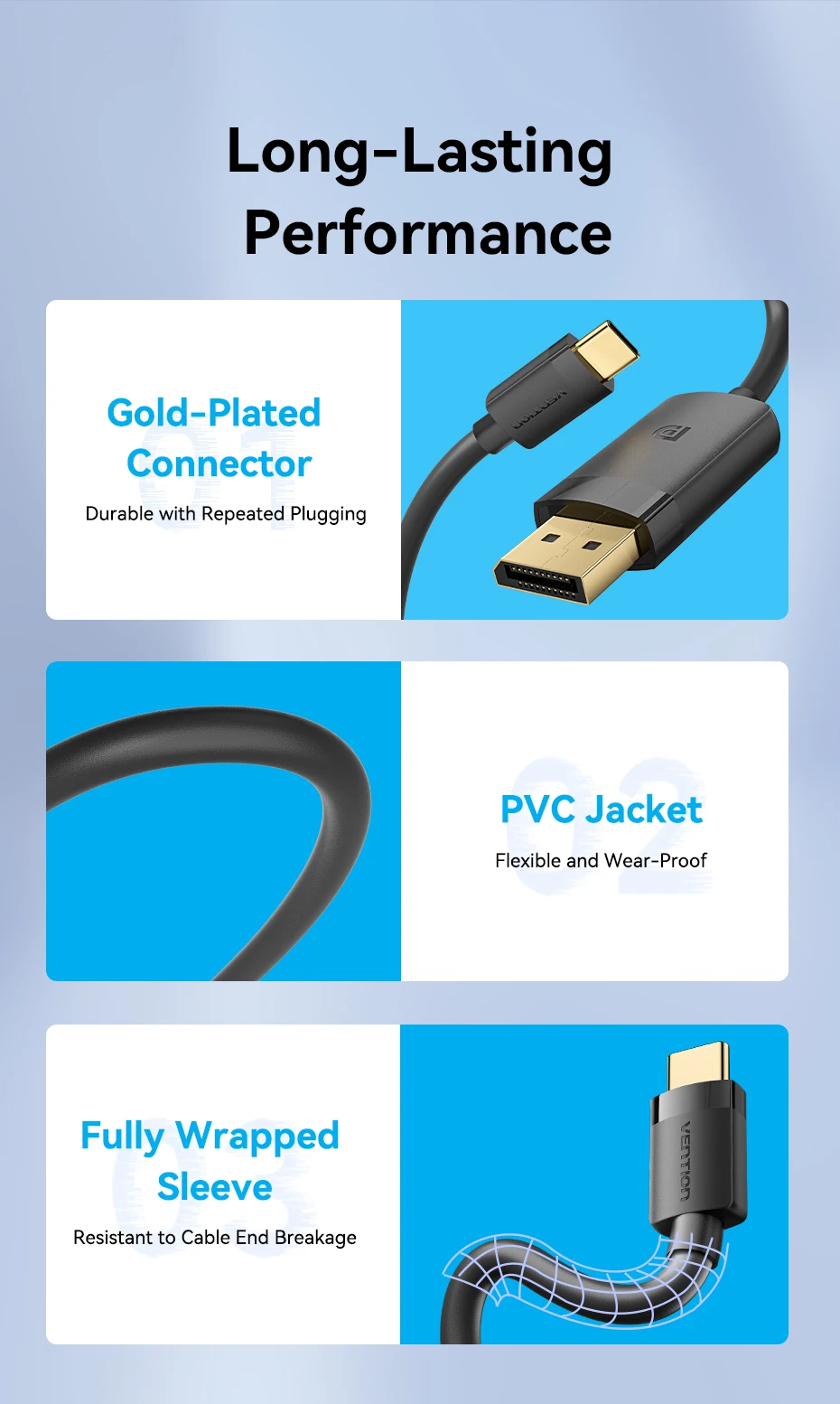 Vention 4K USB C auf DP Kabel USB Typ C auf 8K/60Hz DisplayPort Kabel für iPhone Tablet PC Monitor Laptop HDCP HDR DP Kabel – Detail 8