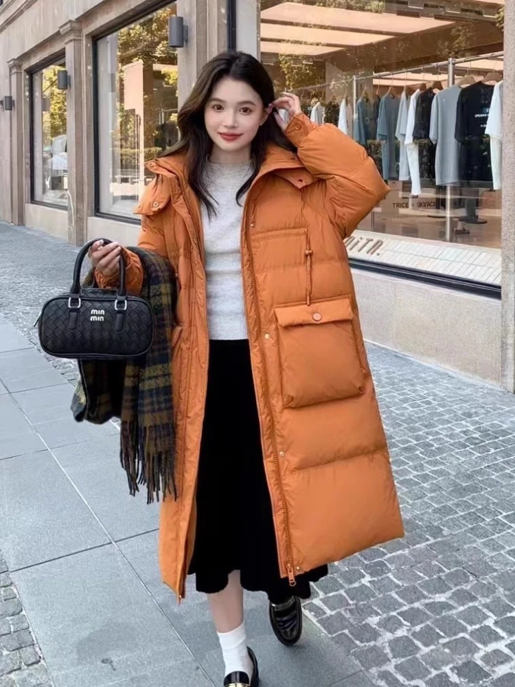 

Plus Size Down Jacket Women's Winter Loose Thickened Warm Hooded Parkas Korean Casual Long 90% White Duck Puffer Coat Outerwear