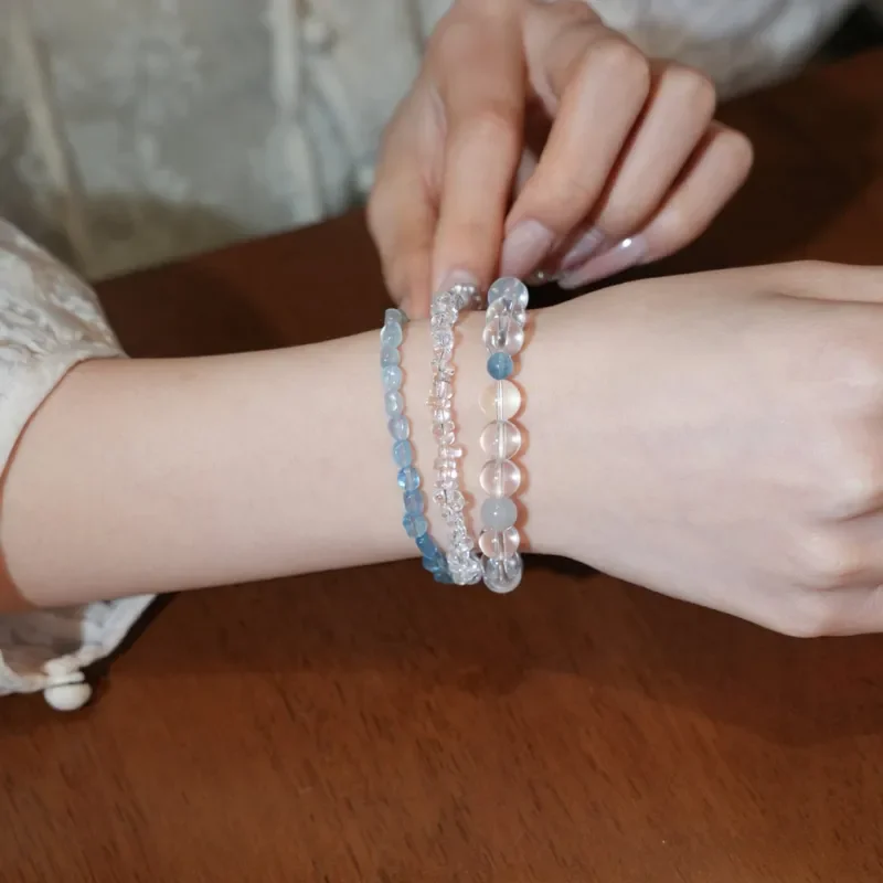 Natural high-purity white crystal bracelet Aquamarine summer vacation style seaside accessories atmosphere high-end bracelet