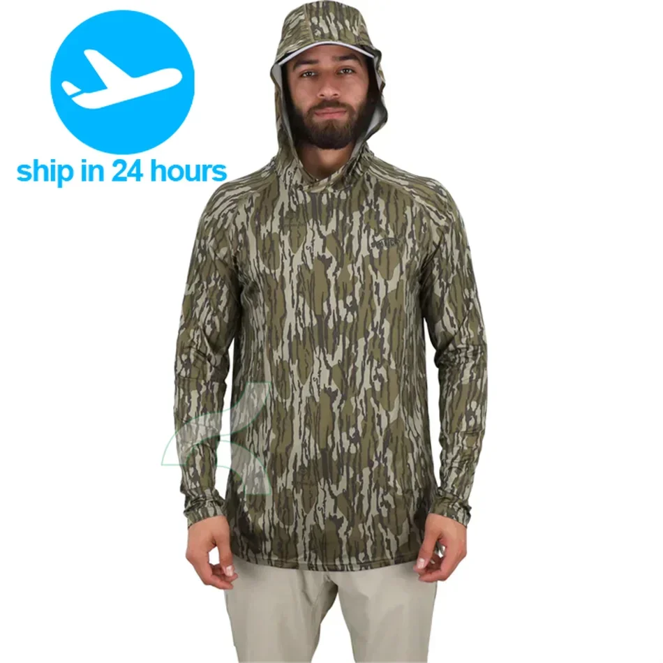 AFTCO Hooded Fishing Shirt Camouflage Pretender Clothing Summer Outdoor Sun Protection Fishing Clothes UPF50+ Jerseys Breathable