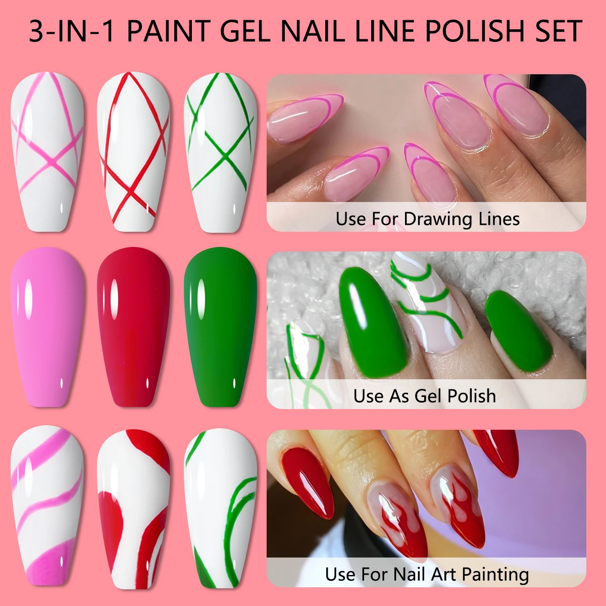 Heimat Frisch 6 Color Gel Nail Liner Set, soak-to-remove hardener, liquid form, alcohol-free, includes a fine detail brush, bl