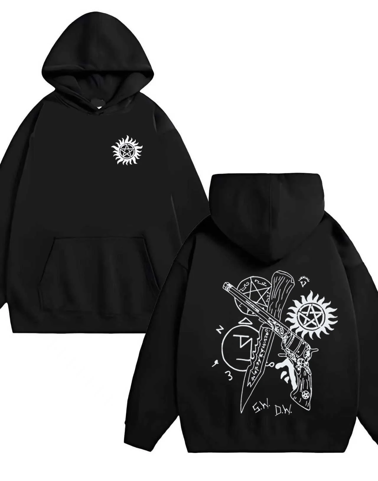 

2025 New Mysterious symbol gunprint hoodie for men and women casual loose pullover top 330G heavy hooded sweatshirt