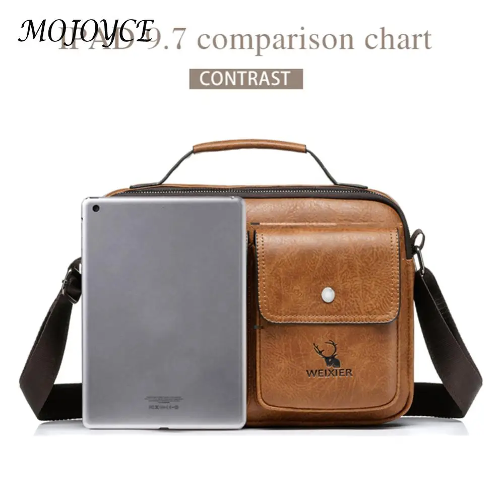 Vintage Men PU Leather Solid Color Multi Pockets Small Shoulder Messenger Bags