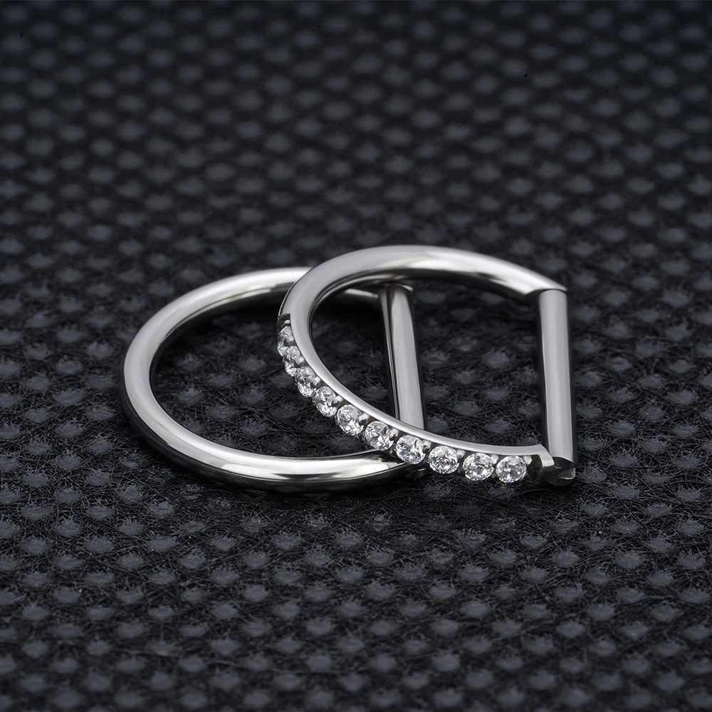 Piercing Nose Ring G23 Titanium D Shape Segment Ring Clicke Jewelry CZ Nose Earring Lip for women Half Ring Cartilage