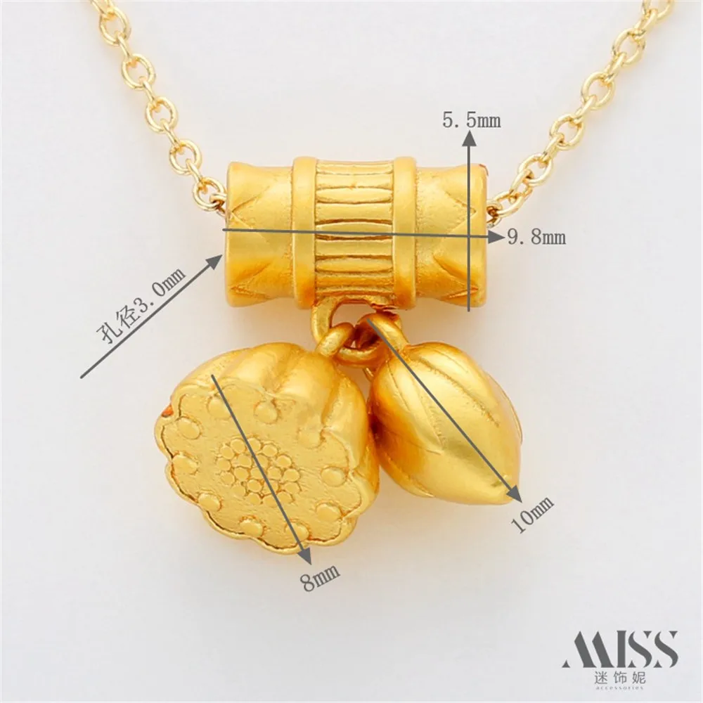 18K Gold-plated Matte Gold Two Worlds Lotus Pong Lotus Heart Barrel Bead Pendant DIY Handmade Bracelet Necklace Accessories