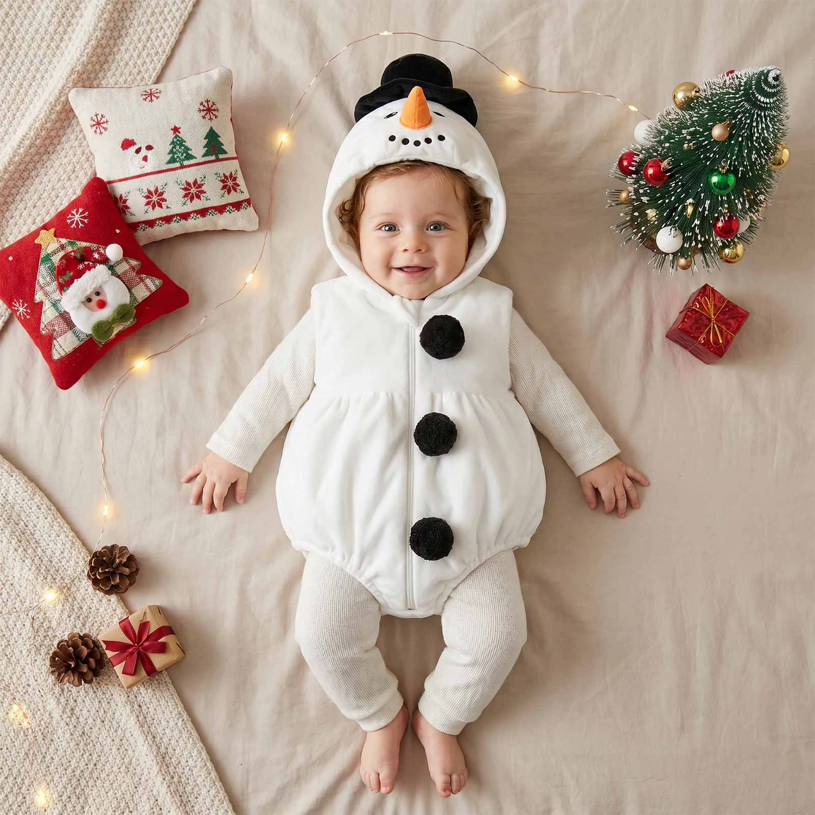 Baby Christmas Romper Sleeveless Hooded Zipped Bodysuit Cosplay Costume