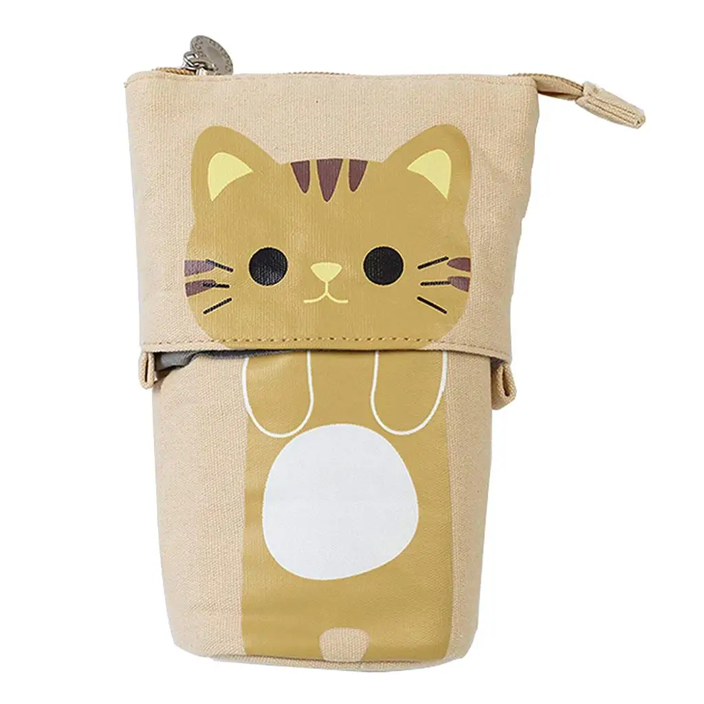 Telescopic Pencil Stand Case Canvas Zipper Pen Pouch Small Cosmetics Bag Cute with Inner Pocket