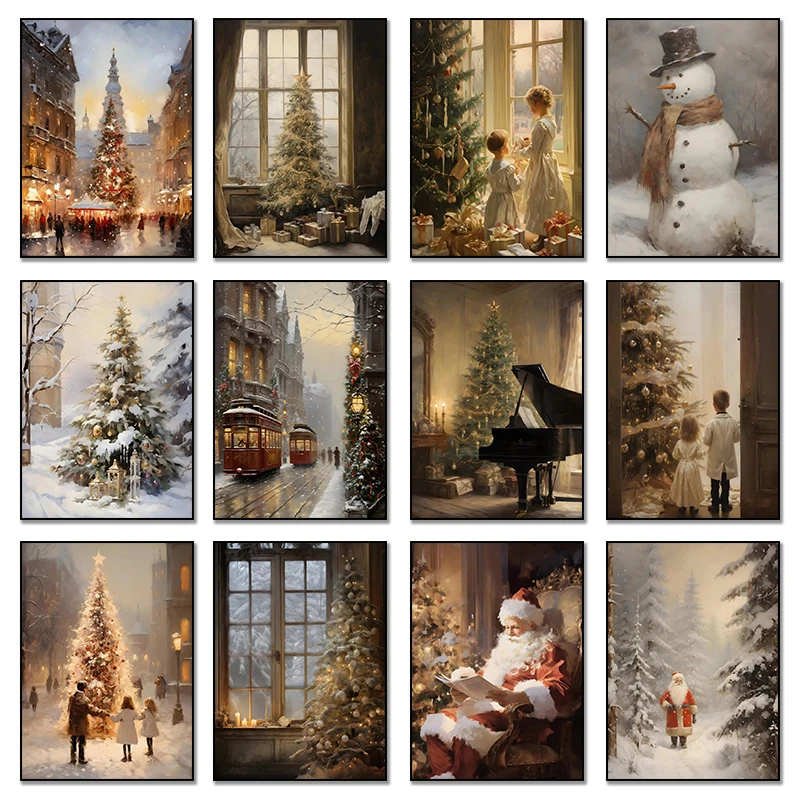 Elf Hid the Gift, Santa Pretended Not to Know – Winter Christmas Retro Frameless Canvas for Home Wall Art Decor