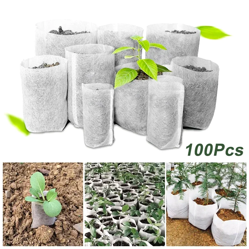 100Pcs Non-woven Fabrics Seeding Bags Biodegradable Nursery Plant Grow Eco-Friendly Bags Flower Planting Bag Gardening Supplies