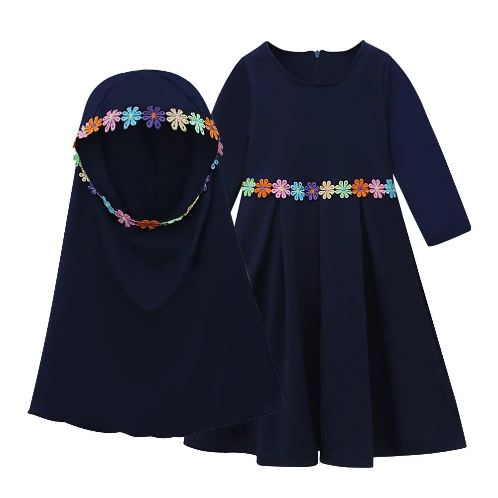 Muslim Girls Hijab Abaya Islamic Kids Arab Children Khimar 2 Pieces Prayer Sets Dubai Party Gown Kaftan Robe Eid Ramadan Caftan