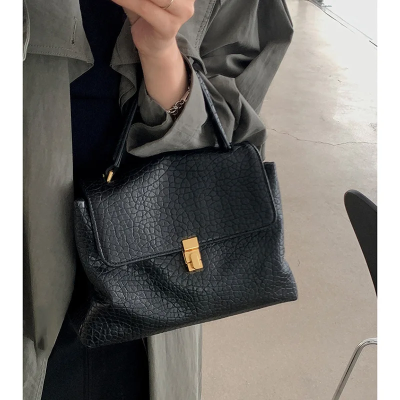 Maxdutti französische Mode elegante einfache weiche Leder Einkaufstasche Schulter Umhängetasche Textur große Kapazität Pendler Handtasche