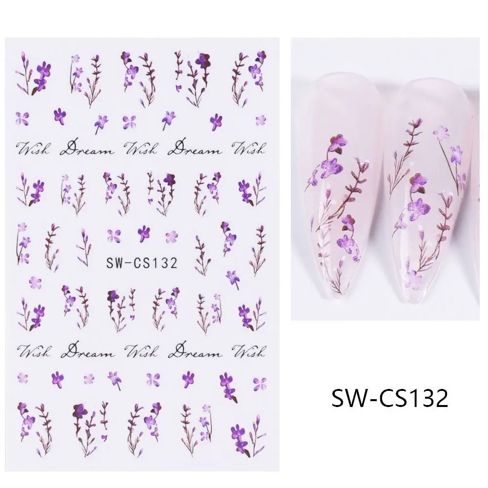 Spring Summer Purple Flower Nail Stickers Daisy Cherry Blossoms Nail Decor Petal Leaves Butterfly Charms Y2K Manicure Decoration